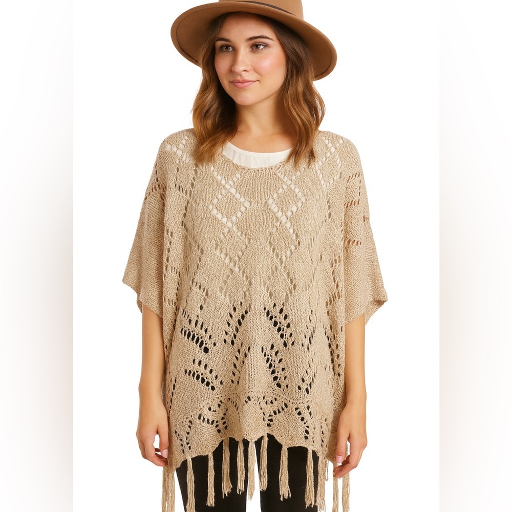 Hayden Crocheted Fringe Diamond Poncho